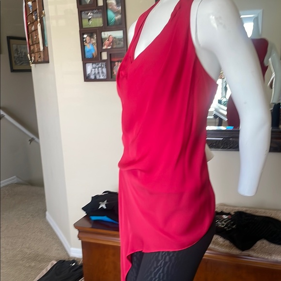 Haute Hippie Asymmetrical Cowl Drape Ruched Top S EUC Red Silk - Picture 6 of 13